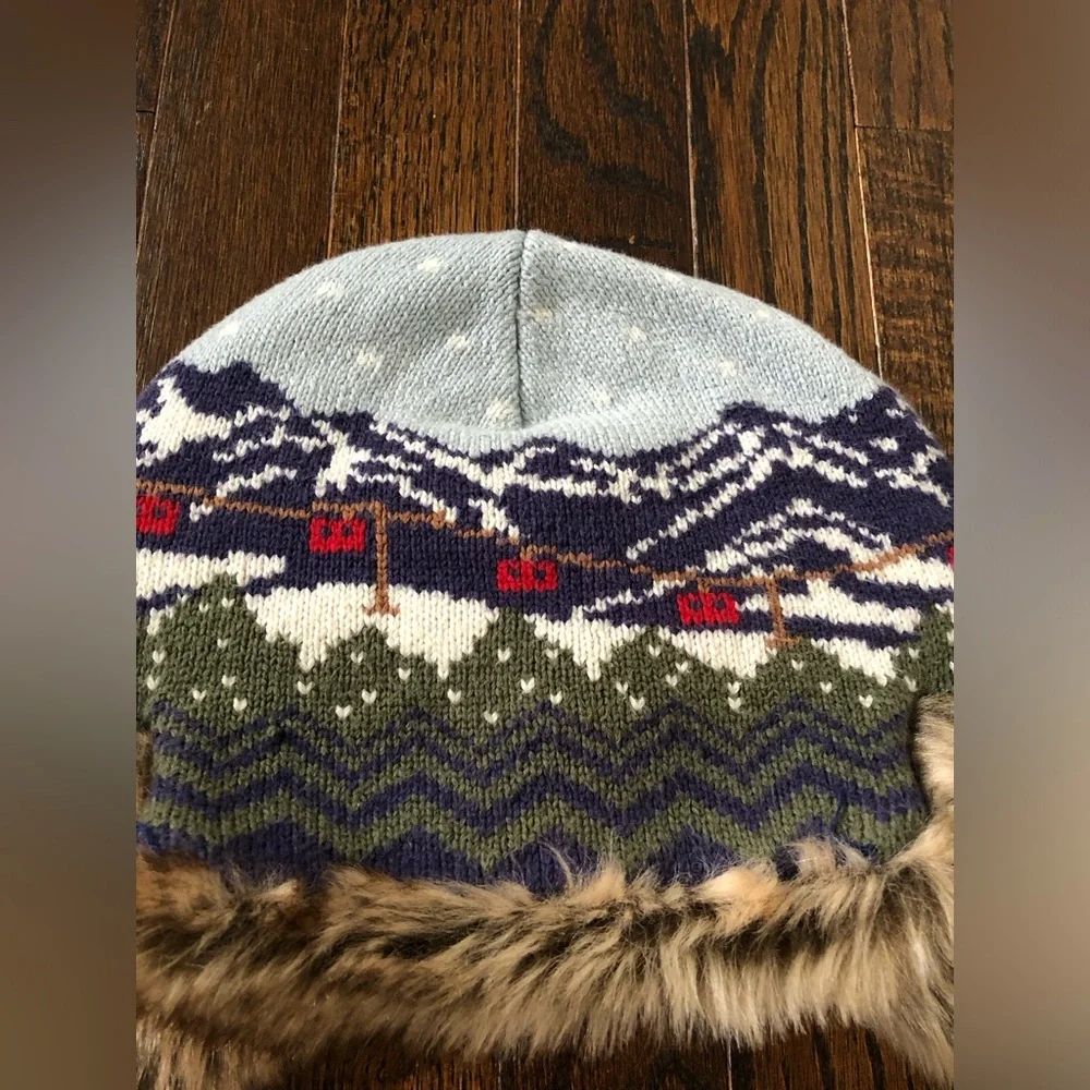 Hanna Andersson Boys L Fair Isle Apres Ski Knit Cotton Trapper Winter Hat - EUC!